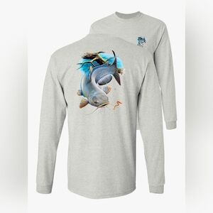 2X Lucky Ride Channel Catfish and Worm Fishing Long Sleeve T-Shirt-NWOT